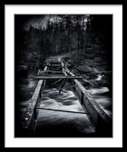 Black and white image of bridge in autumn shot in Tessungdalen, Telemark, Norway.