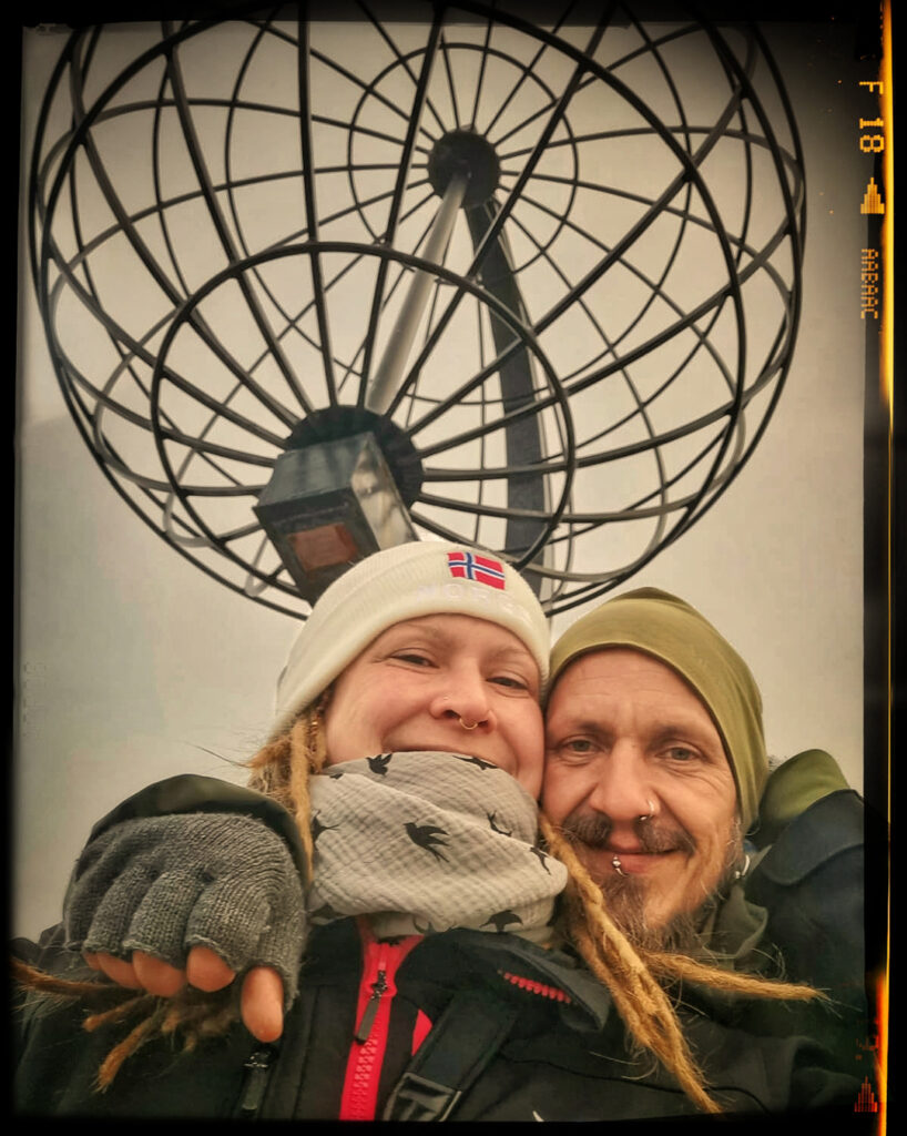 Kaddy and I at the Nordkapp Globe at 3 am. Photo: Kaddy